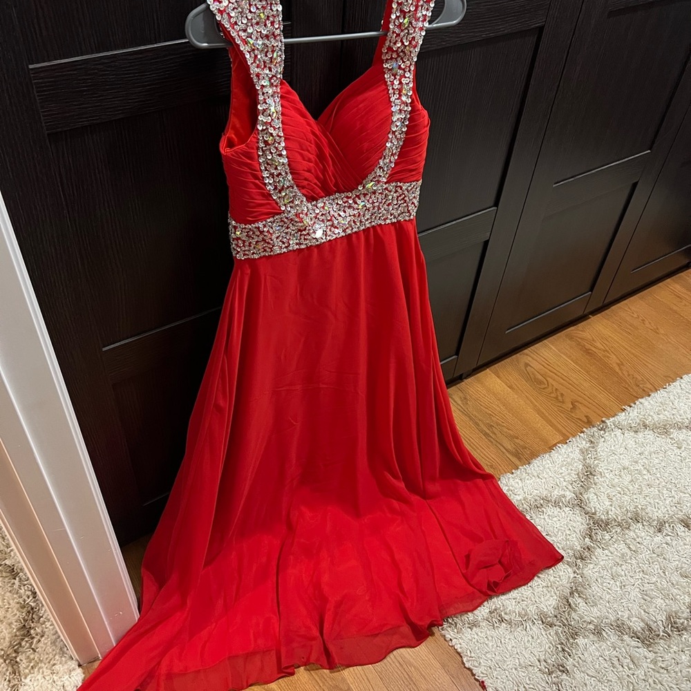 ONCE WORN Red Studded Gown, S/M